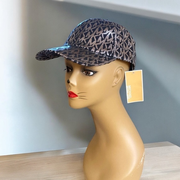 Michael Kors Monogrammed Black & Silver Metallic Baseball Cap OS NWT - Picture 9 of 14